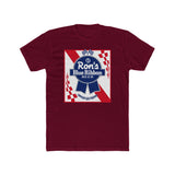 Ron's Blue Ribbon Beer shirt featuring vintage logo on a maroon background, celebrating classic beer culture.