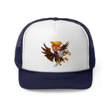 Patriotic Trump Riding Eagle Trucker Hat in red, white, and blue, showcasing bold design for stylish supporters.
