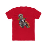 Red Ronnie Mac Ghost Rider T-Shirt with skeleton design, motocross theme, and fiery background.
