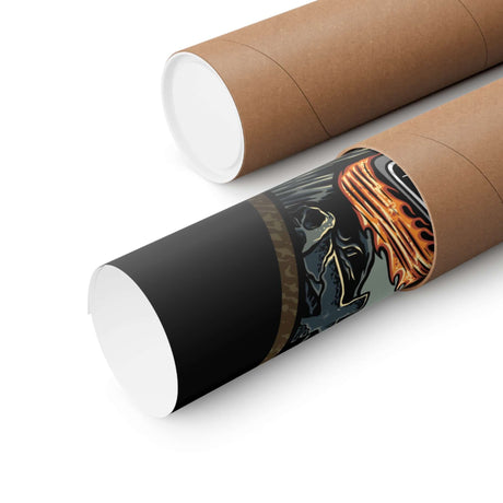 Full Time Badass Ghost Rider Ronnie Mac Poster in rolled shipping tube, showcasing flaming skeleton head design
