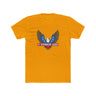 4-Strokes Suck Screamin Eagle graphic t-shirt in vibrant yellow with bold eagle design and statement print.