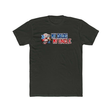 Black T-shirt with "My Dad's My Uncle" text and cartoon graphic.