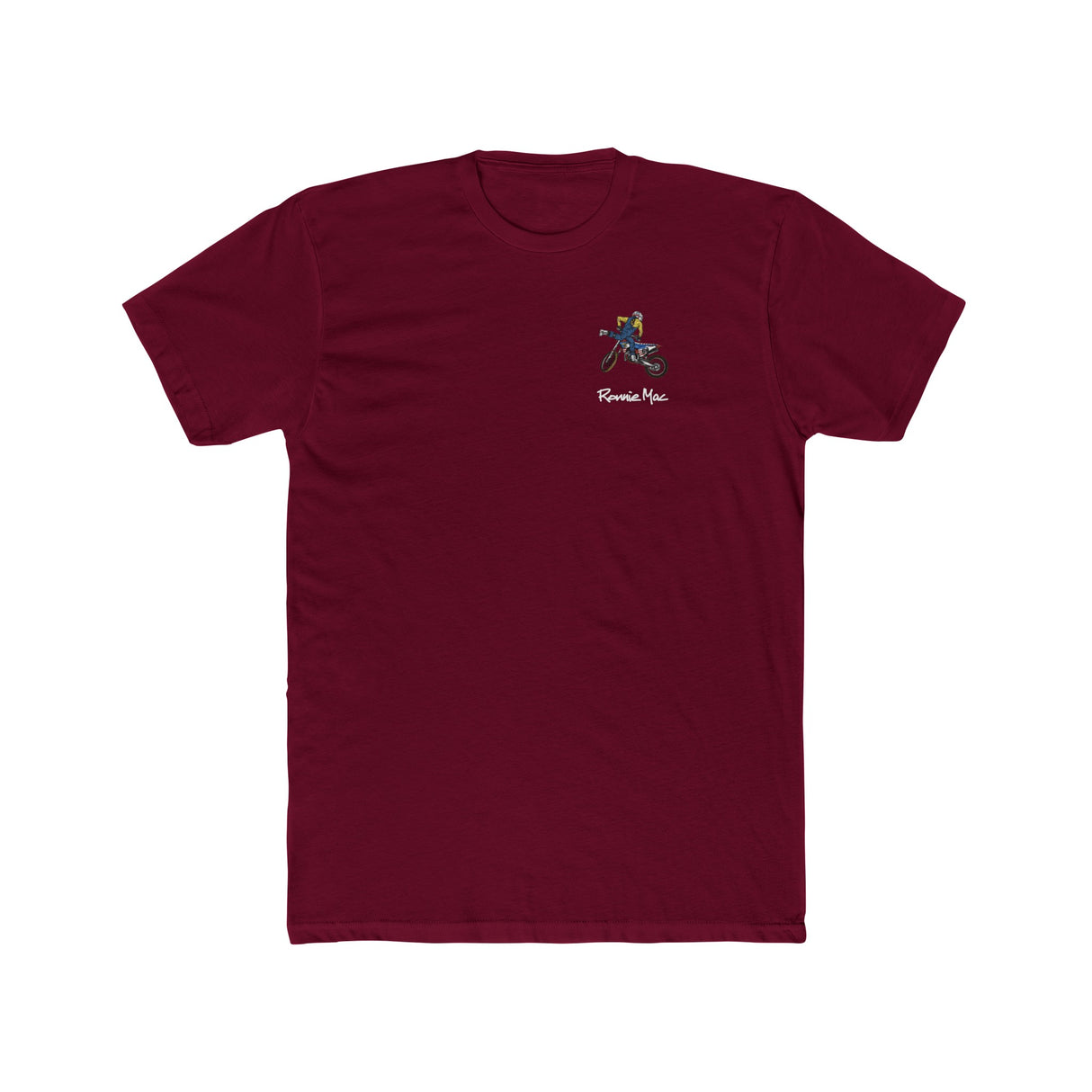 Limited edition Supercross Mac Nac Shirt featuring Ronnie Mac stunt graphic on soft burgundy tee.