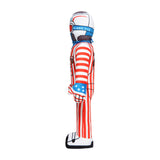 Lil Ronnie Merica Plush toy in a playful red and white striped outfit with an American flag design, side view.