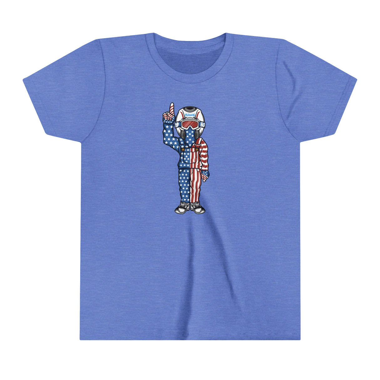 Youth - Merica Character Shirt, Color: Heather Columbia Blue, Size: S