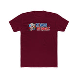 Humorous maroon t-shirt with "My Dad's My Uncle" and cartoon graphic on front