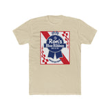 Ron's Blue Ribbon Beer shirt featuring a vintage logo design on a beige background.