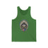 Green Skeleton Ronnie Mac Head Tank Top featuring an intricate skeleton head with an American bandana and feathered hat.