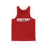 Red tank top with bold "Ride Fast" text and checkered underline graphic, ideal for speed enthusiasts and fearless riders.