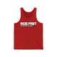 Red tank top with bold "Ride Fast" text and checkered underline graphic, ideal for speed enthusiasts and fearless riders.