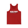 Red tank top with bold "Ride Fast" text and checkered underline graphic, ideal for speed enthusiasts and fearless riders.