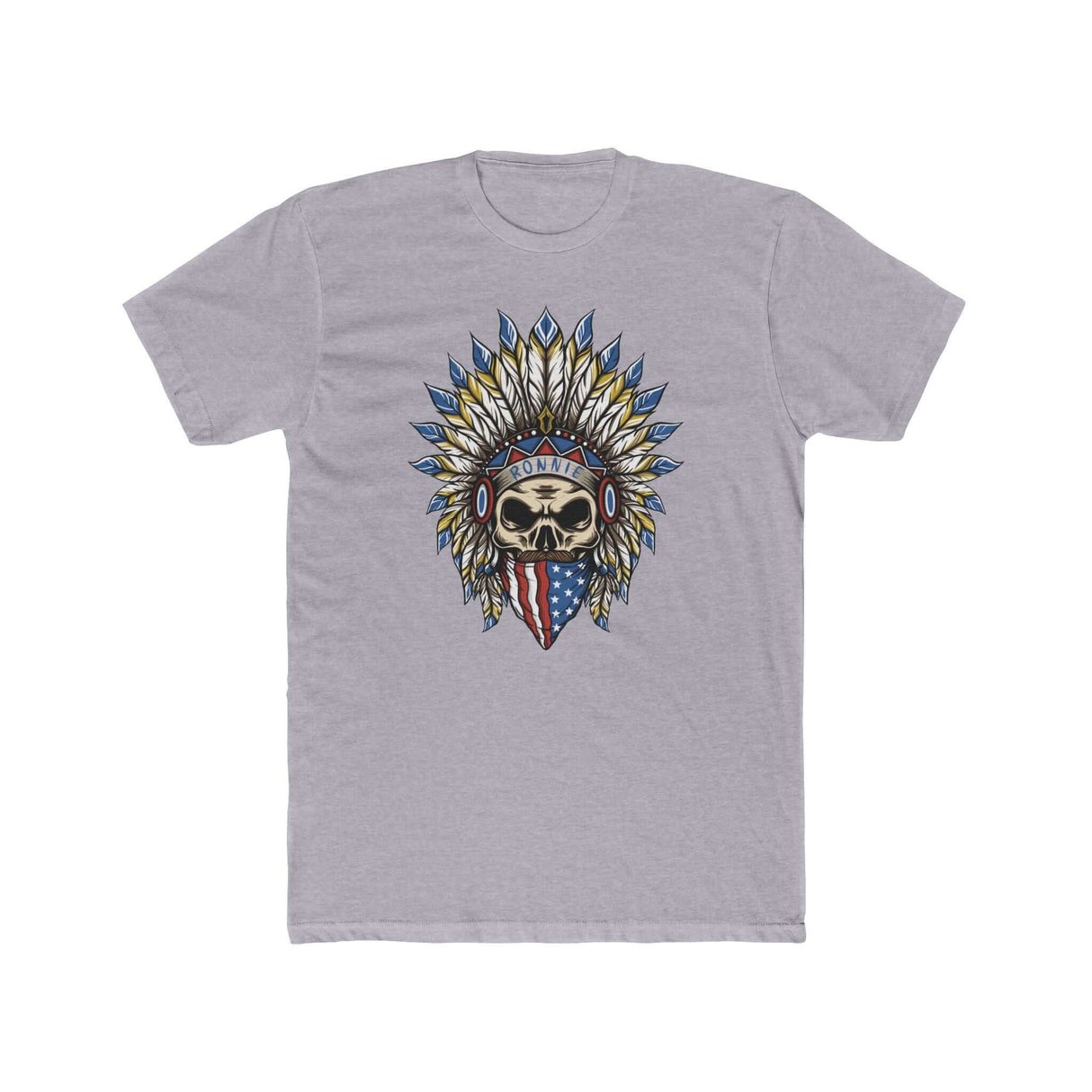 Skeleton Ronnie Shirt with American Bandana and Feathered Hat Design for Moto Fans
