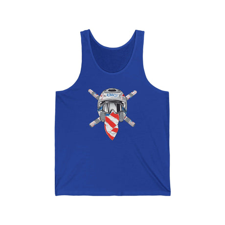 Ronnie Mac Crossbones Tank Top in blue featuring a helmet graphic and motocross design, perfect for fans and riders.