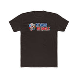 "Black t-shirt featuring humorous 'My Dad's My Uncle' graphic with cartoon character, ideal for rustic comedy fans."