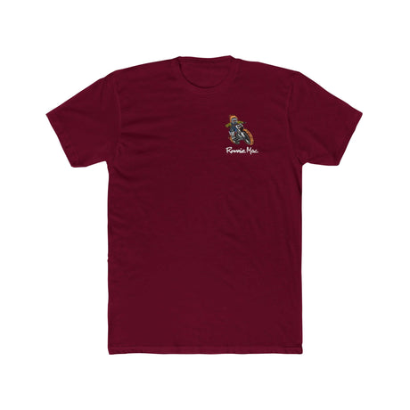 Burgundy Ghost Rider Ronnie Mac shirt featuring a fiery skeleton design.