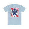Ron's Blue Ribbon Beer shirt featuring a vintage logo design on a light blue background.