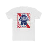 Rons Blue Ribbon Beer shirt featuring a vintage-inspired design on a white t-shirt.