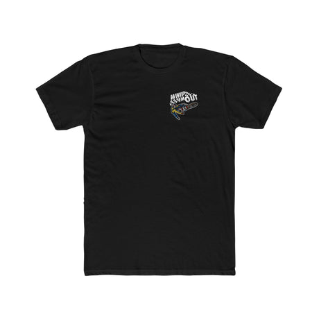 Black "Whip 'Em Out" Ronnie Mac 69 stunt shirt featuring unique dirt bike design.