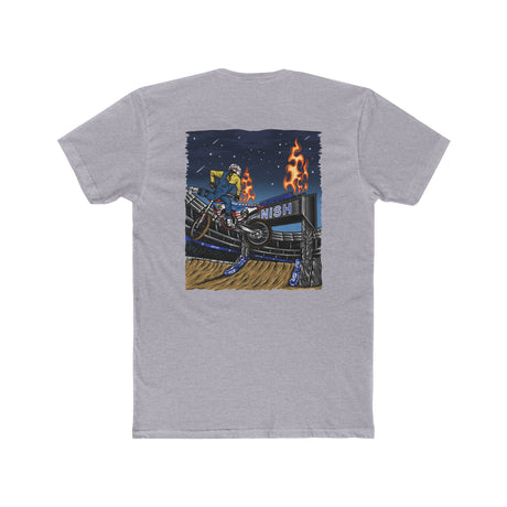 Supercross Mac Nac Shirt with stunt graphic on back, gray tee for motocross fans, limited edition Ronnie Mac design.