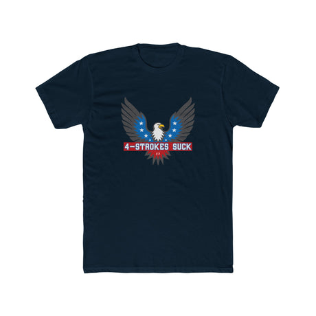 Black 4-Strokes Suck t-shirt featuring an eagle design and stars, celebrating 2-stroke engine enthusiasts.