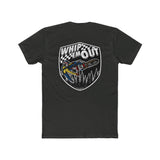 "Whip 'Em Out shirt featuring Ronnie Mac 69 performing signature stunt on dirt bike, black tee with bold graphic design."