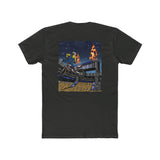 Supercross Mac Nac Shirt featuring graphic of Ronnie Mac performing stunt under stars with flames in the background.