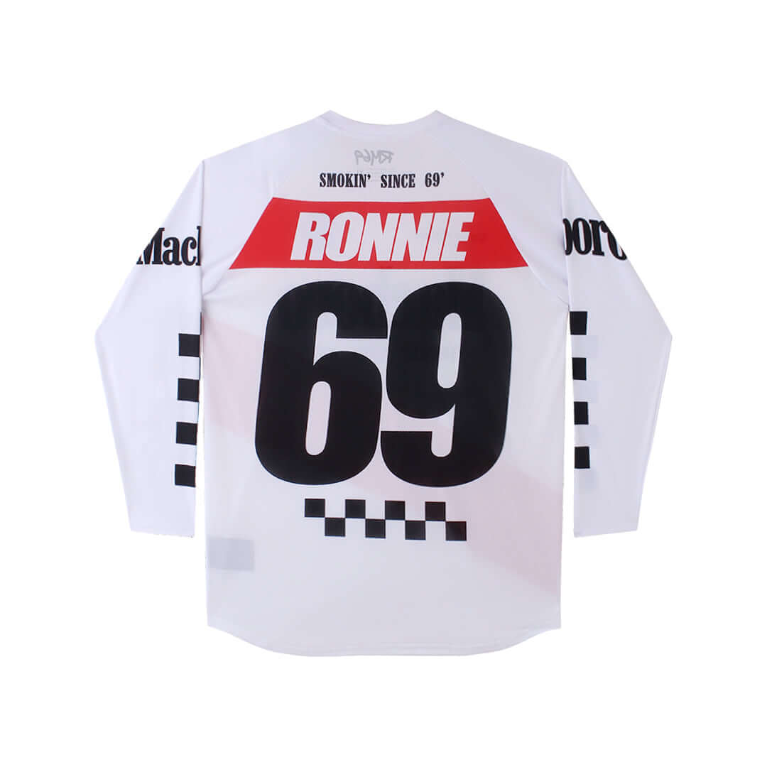 Macboro 69 Jersey by Ronnie Mac with vented polyester mesh for an athletic fit. Iconic sports memorabilia collectors item featuring number 69.