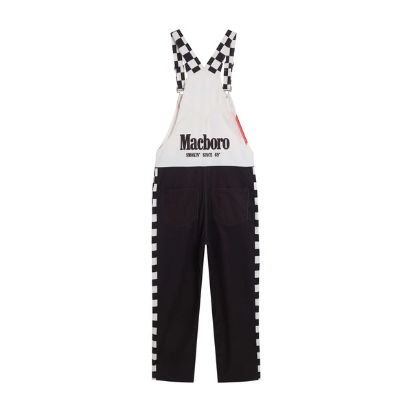 Macboro Overalls featuring checkered straps and black and white design, epitome of strength, grit, endurance, and style