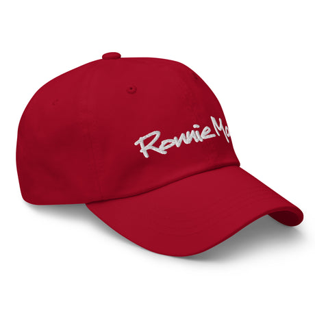 Red Ronnie Mac embroidered dad hat with adjustable strap and low-profile design.