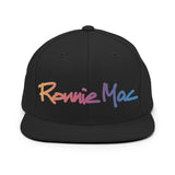 Ronnie Mac gradient embroidered snapback hat with a classic fit and flat brim, featuring vibrant multicolor text.