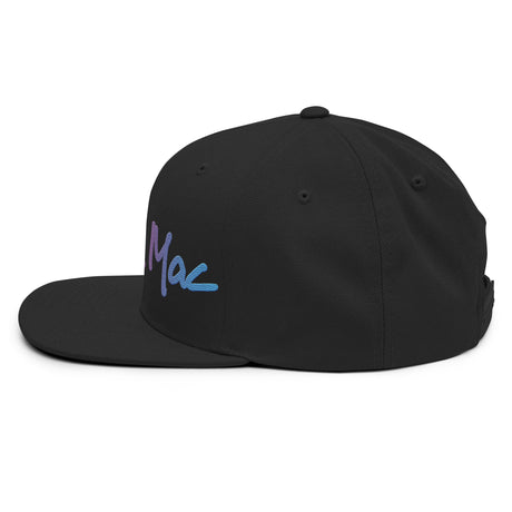 Ronnie Mac gradient embroidered snapback hat in black with a structured fit and flat brim.