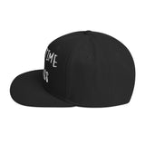 Black Fulltime Badass snapback hat side view with bold embroidered text.