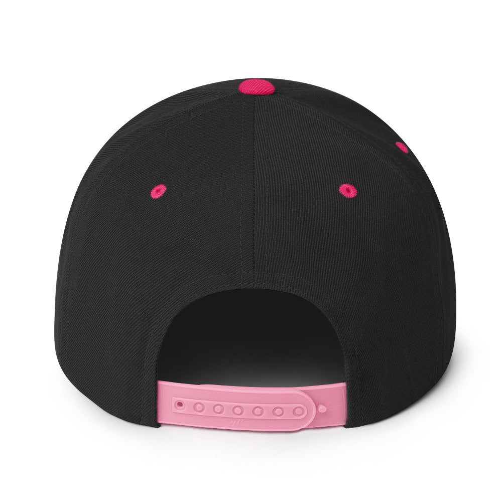 Back view of Fulltime Badass embroidered snapback hat with pink accents and adjustable strap.