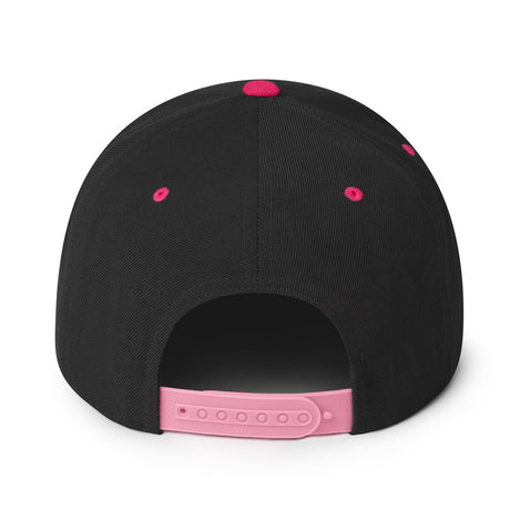 Back view of Fulltime Badass embroidered snapback hat with pink accents and adjustable strap.