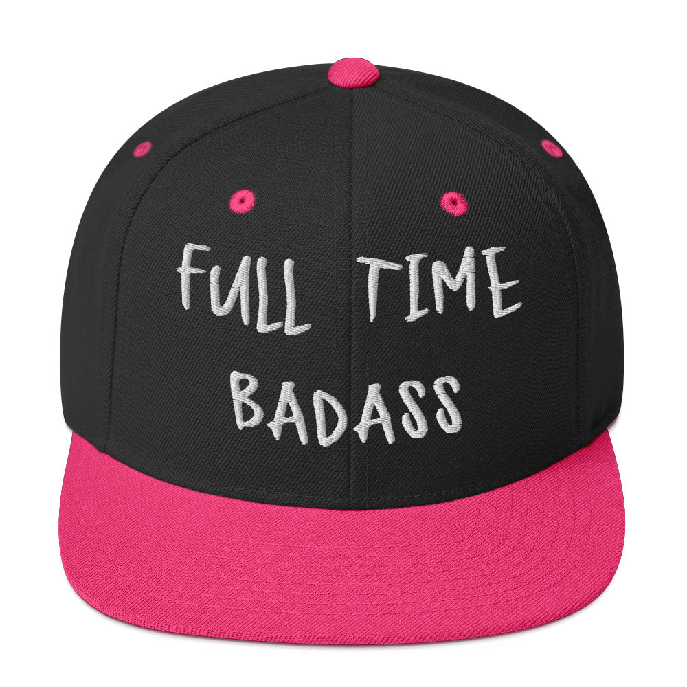 Black and pink snapback hat with "Fulltime Badass" embroidered text on the front.