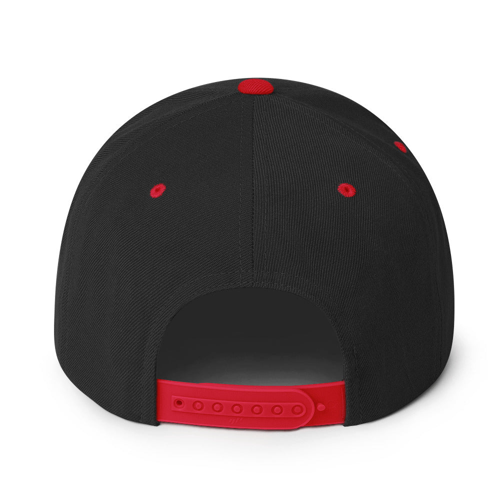 Back view of Fulltime Badass Embroidered Snapback Hat with adjustable red strap and ventilation holes.