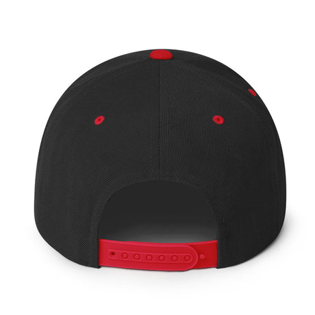 Back view of Fulltime Badass Embroidered Snapback Hat with adjustable red strap and ventilation holes.