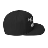 Black "Fulltime Badass" embroidered snapback hat with flat brim and structured fit, side view.
