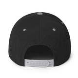 Rear view of 4-Strokes Suck embroidered snapback hat with adjustable strap in black