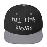 Black and gray Fulltime Badass snapback hat with bold embroidery on the front, designed for a daring and stylish look.