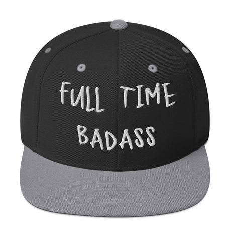 Black and gray Fulltime Badass snapback hat with bold embroidery on the front, designed for a daring and stylish look.