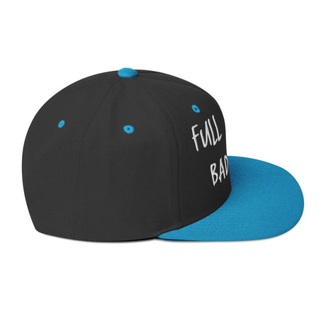 Fulltime Badass embroidered snapback hat, black with blue brim, side view