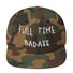 Camouflage snapback hat with "Full Time Badass" embroidered text from Ronnie Mac's store.