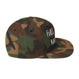 Camouflage "Fulltime Badass" embroidered snapback hat with bold design from Ronnie Mac's store.