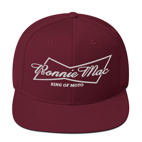 "King of Moto Snapback Hat with Embroidered Logo in Burgundy"