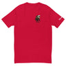 Red Headless Mac Shirt featuring an eagle-headed horse and a pumpkin, capturing a humorous twist on Halloween spirit.