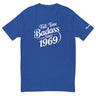 Blue "Full-time Badass Since 1969" T-shirt for moto enthusiasts