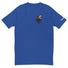 Blue Headless Mac Shirt with eagle-headed horse and pumpkin design for Halloween.
