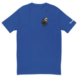 Blue Headless Mac Shirt with eagle-headed horse and pumpkin design for Halloween.