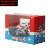 Personalized signed Ronnie Mac Screamin Eagle bike replica in packaging, showcasing 1/18 scale details.